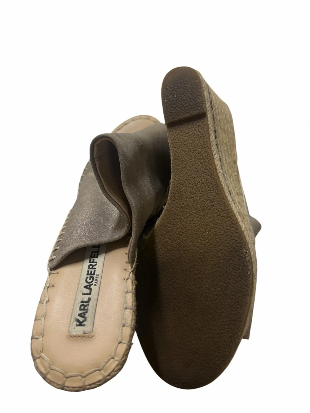 Karl Lagerfeld Metallic Espadrille Wedge Slide